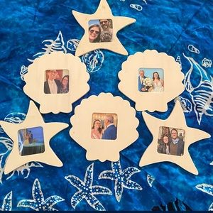 6 Beach Themed Photo Frames/ Ornaments— 3 Starfish & 3 Seashells